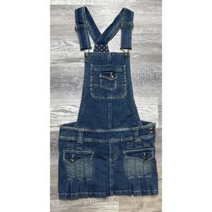 Vtg Arizona Jeanco Y2K Pleated Miniskirt Denim Blue Jean Overall Mini Dress 9